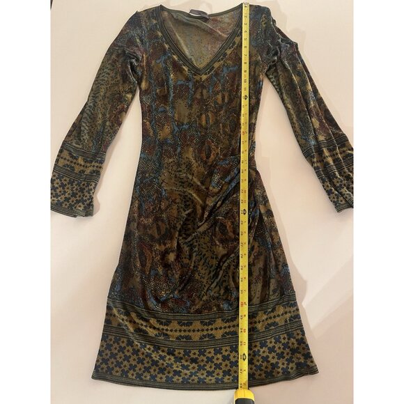 Vintage Y2K Hale Bob v-neck slinky whimsigoth forest fairy dress S bodycon ruche - Picture 6 of 10